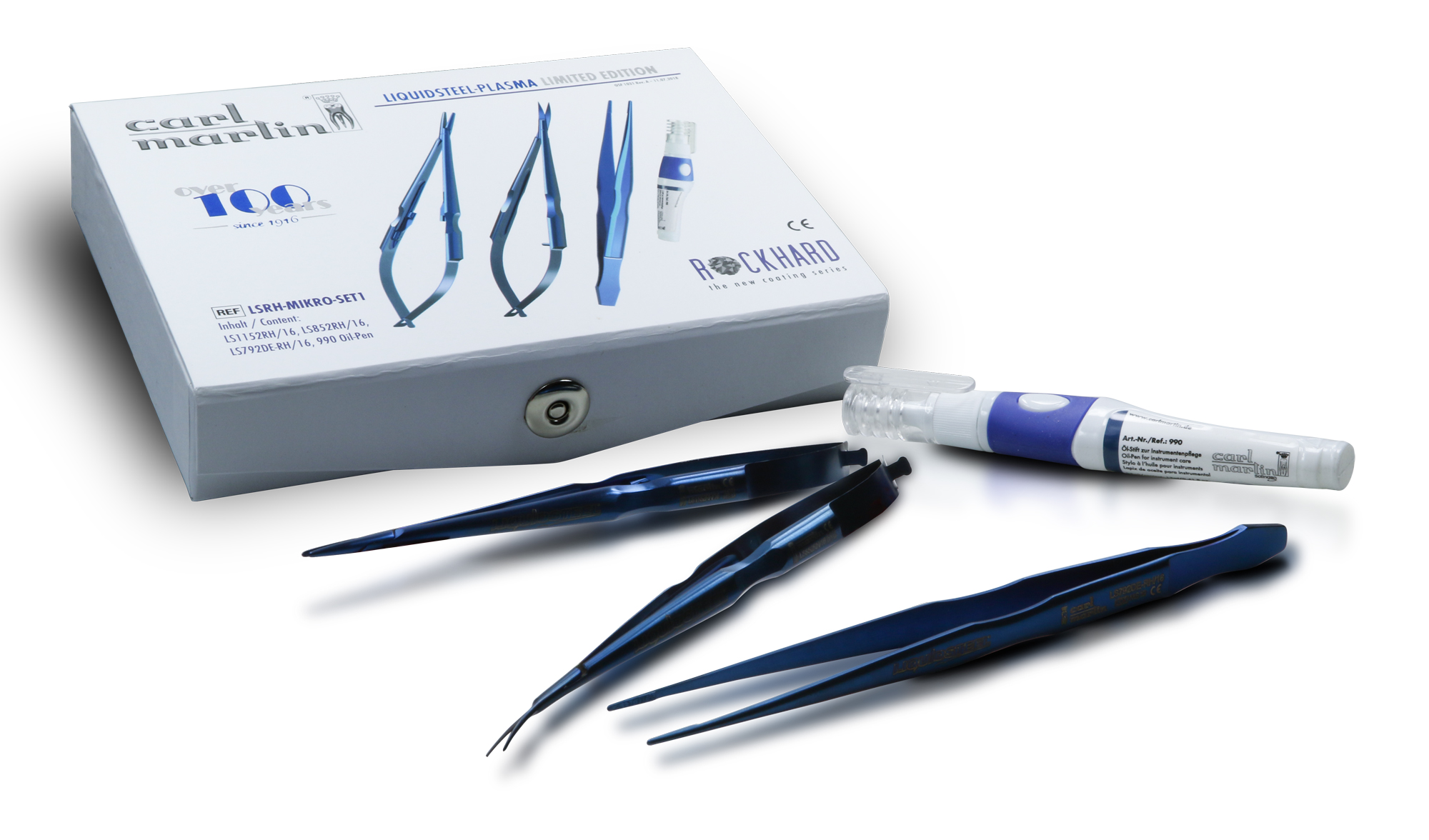 Mikro-Set: Nadelhalter Feder- schere Pinzette &Ouml;lstift